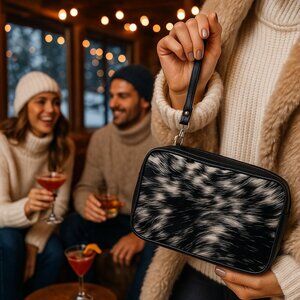 ✨Faux Fur Evening Clutch – Black & White Textured Haircalf Style – Holiday Glam✨